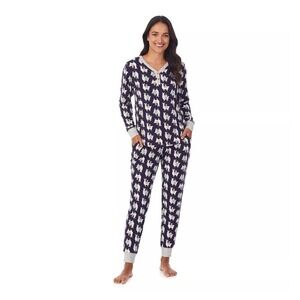 Cuddl Dudds Pajama Set Sz Medium Jogger Llama Henley Navy Blue Whimsy Loungewear